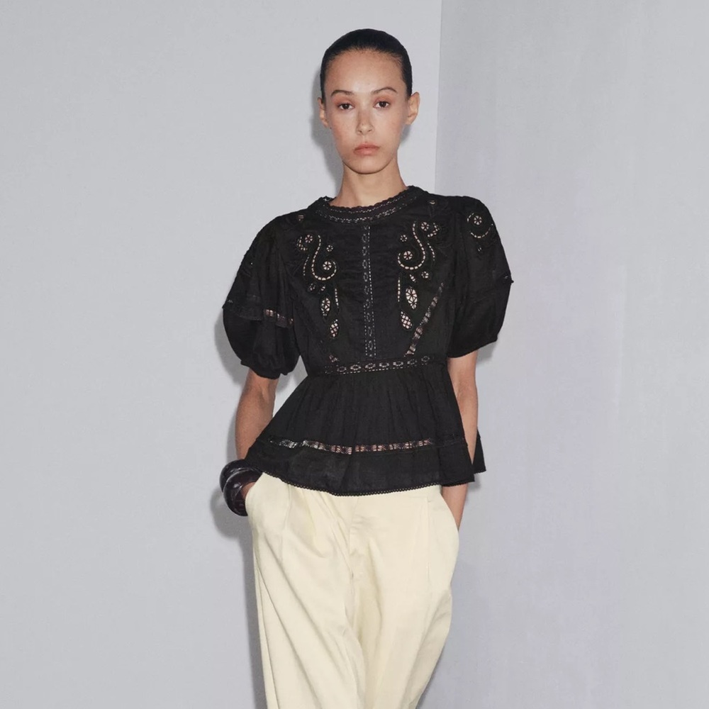 Zara Black Embroidered Blouse